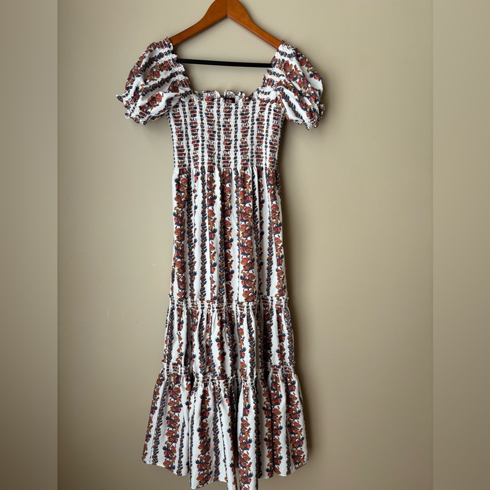 O.P.T. Daphne Vine Multicolor Smocked Women's Square Neck Floral MIDI Dress